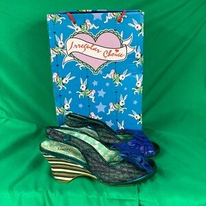 RARE Irregular Choice “Rich Girl” green purple blue iridescent Velcro sandals